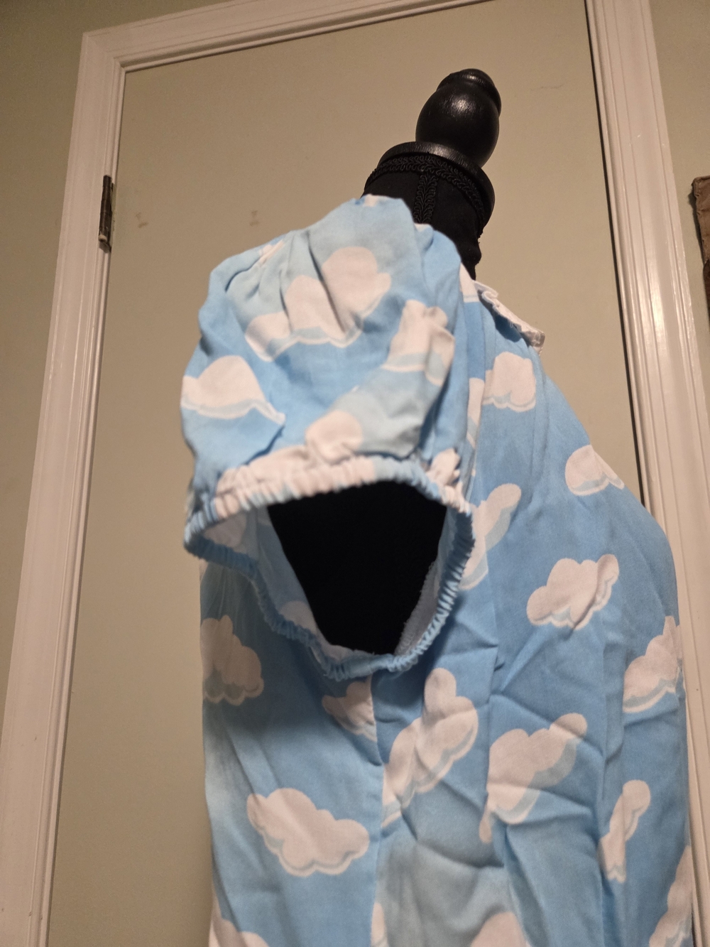 Hell Bunny Blue Cloud Print Button-Down Blouse with White Collar - Picture 4 of 7
